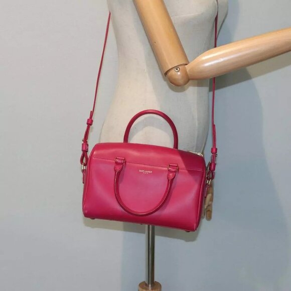 SAINT LAURENT Baby Duffel Hand Bag Leather 2way Red Auth - Picture 1 of 16